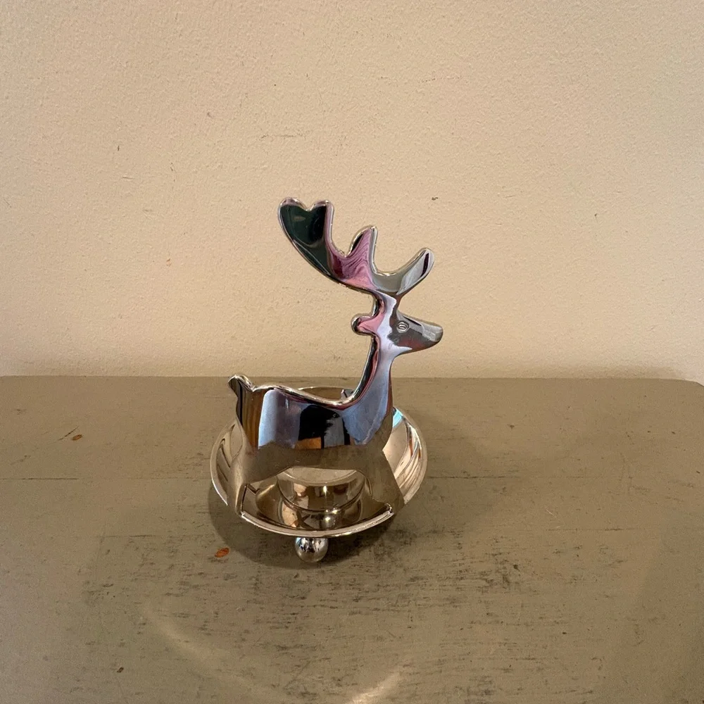Crate&Barrel Silver Reindeer Votive Candle Holder